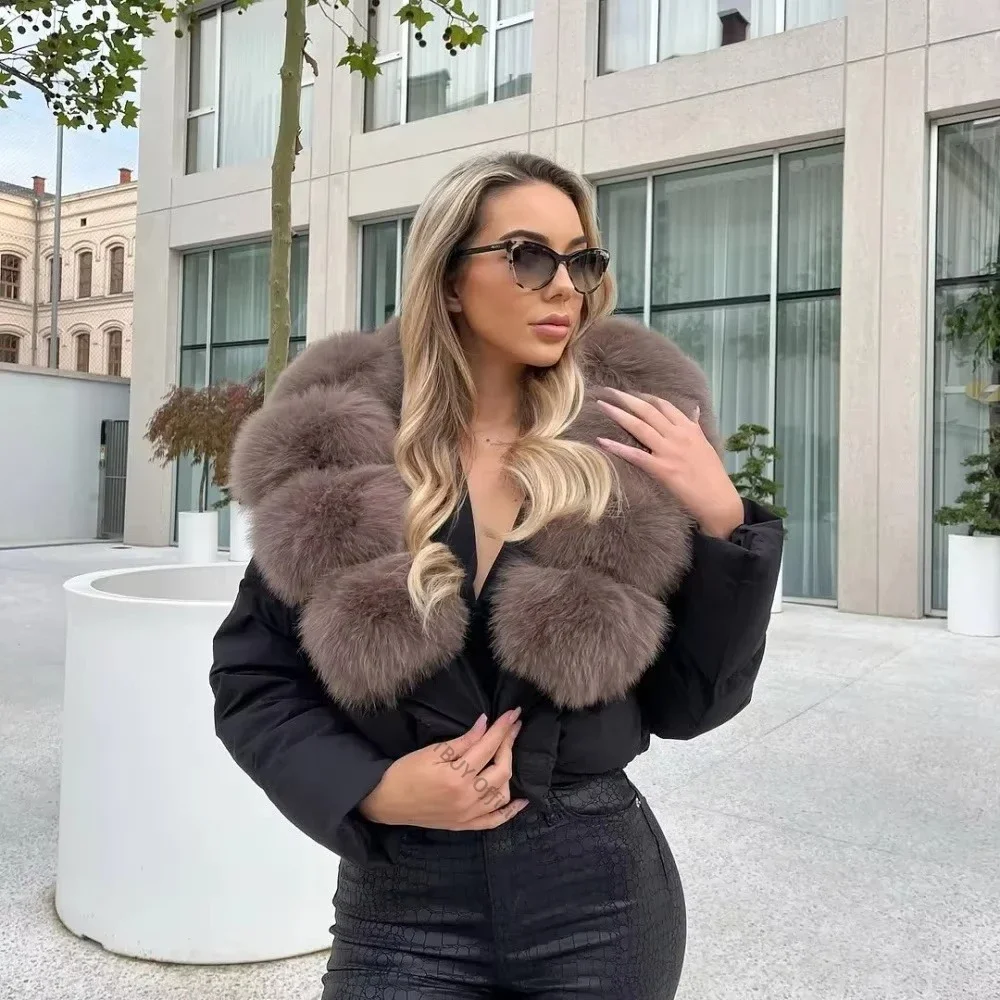 OFTBUY Fur Coat Woman Jacket with Natural Fur for Women Real Fur Coats Down Coats & Parkas Lightweight Padded Jackets with Fur