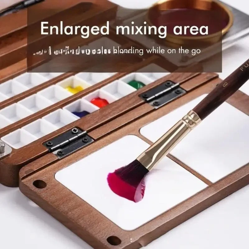 Portable 24 Wells Watercolor Palette Foldable Wooden Paint Tray for Artists Beginner Travel Painting Sketching Drawing Tools view 4