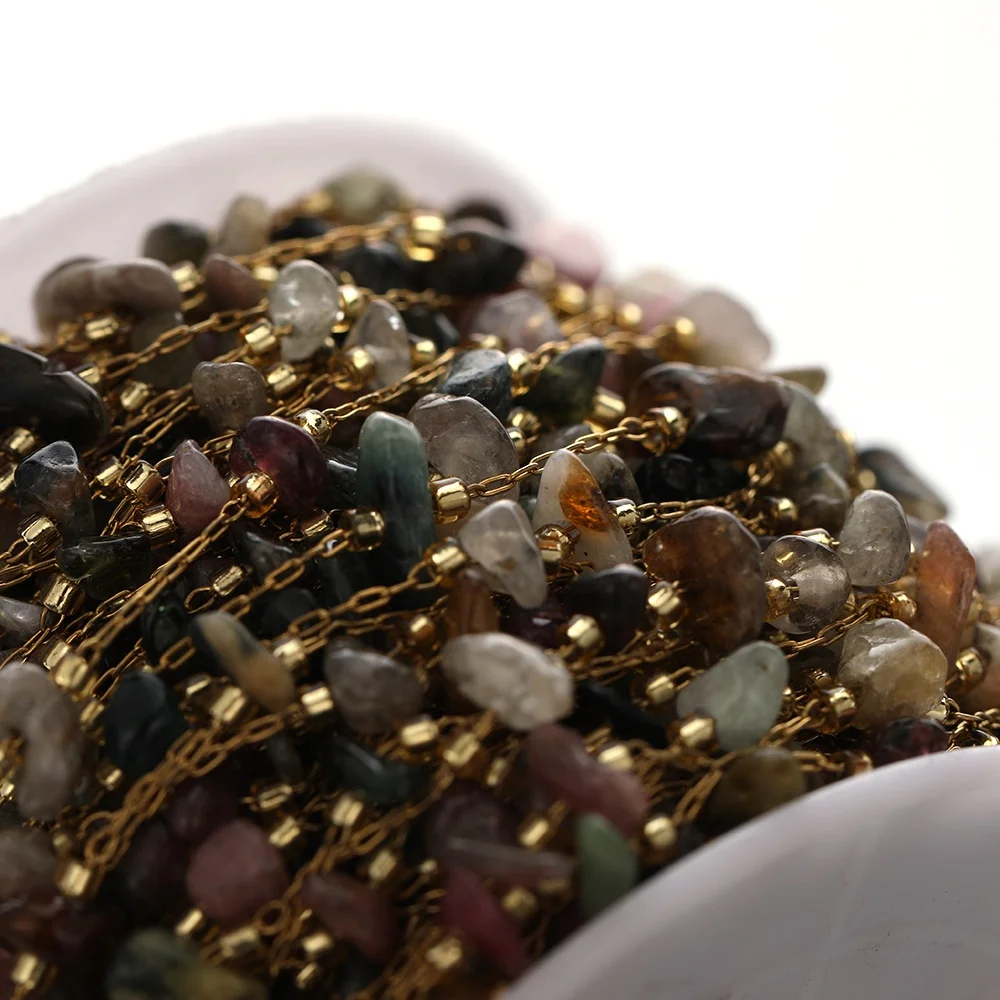 10 متر الفولاذ المقاوم للصدأ البني والأحمر سلاسل الحجر الطبيعي DIY بها بنفسك صنع المجوهرات قلادة العثور على مكونات سوار الملحقات