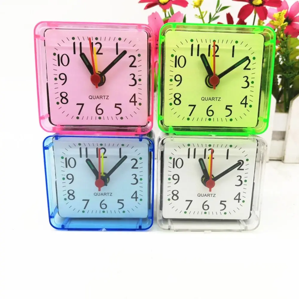 

Small Alarm Clock Mute Square Alarm Clock Candy Color Stably Stand Mini Table Clock Square Transparent Bedside