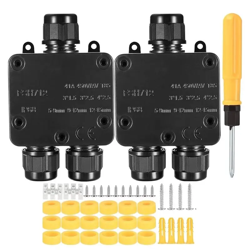 B62B-For 4-15Mm Cable Compatible New IP68 Waterproof Y-Type Junction Box- PA9 Outdoor Enclosure With Gland(2Pcs)