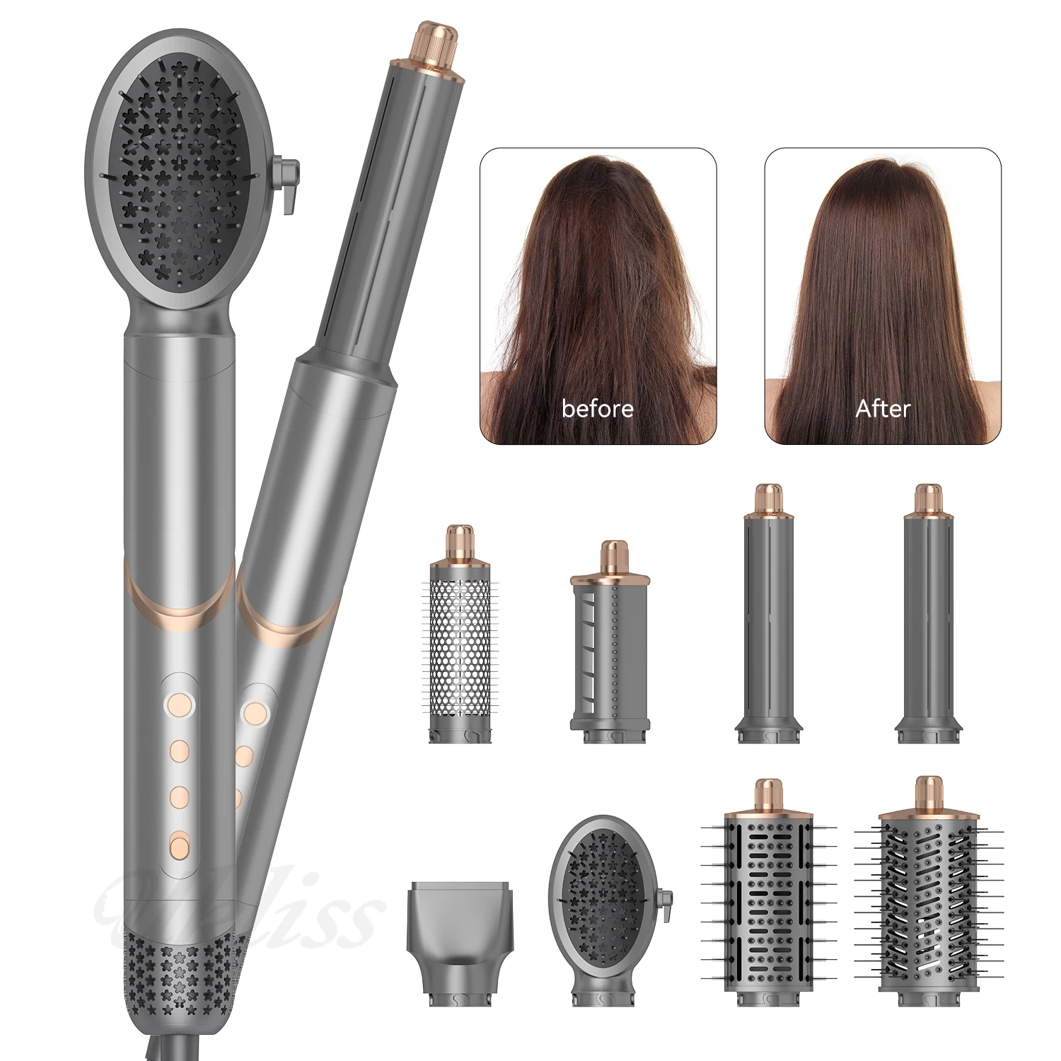 Professional 8 in 1 Auto Wrap Hair Dryer Straightener Hair Brush Hot Comb One Step Hair Dryer Fast Hair Straightener Brush