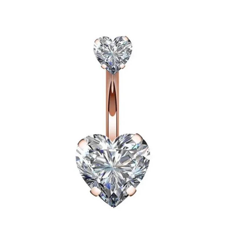Zircon Heart Belly Button Rings for Women Nombril Ombligo Navel Ring Surgical Steel Barbell Crystal Round Body Piercing Jewelry
