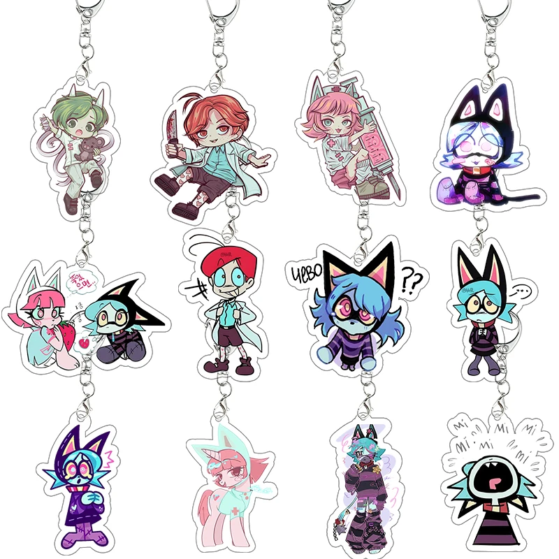 PsychoCuties Psychonauts Acryl-Schlüsselanhänger, Chibi Blue Cat, Anime-Charaktere, niedliche Taschenanhänger, Rucksack-Schlüsselanhänger, Anhänger, Geburtstagsgeschenk