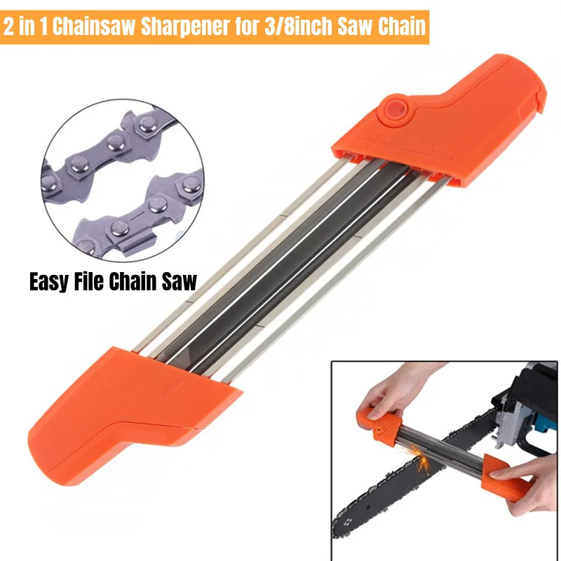 

2 IN 1 Easy Chainsaw File Chain Sharpener Whetstone Kit 3.5/4/4.8/5.2mm Saw Teeth Set Fast Sharpening Tool for 3/8inch Saw Chain