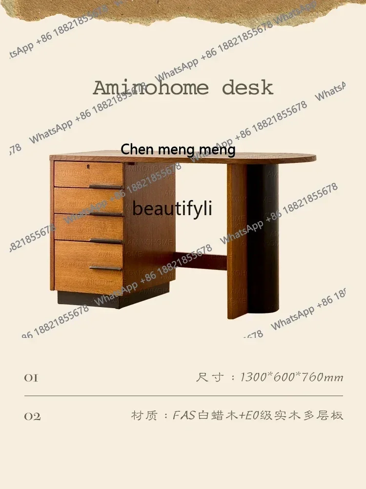 Medieval retro style desk household solid wood high-end computer desk, bedroom dresser wabi-sabi  H