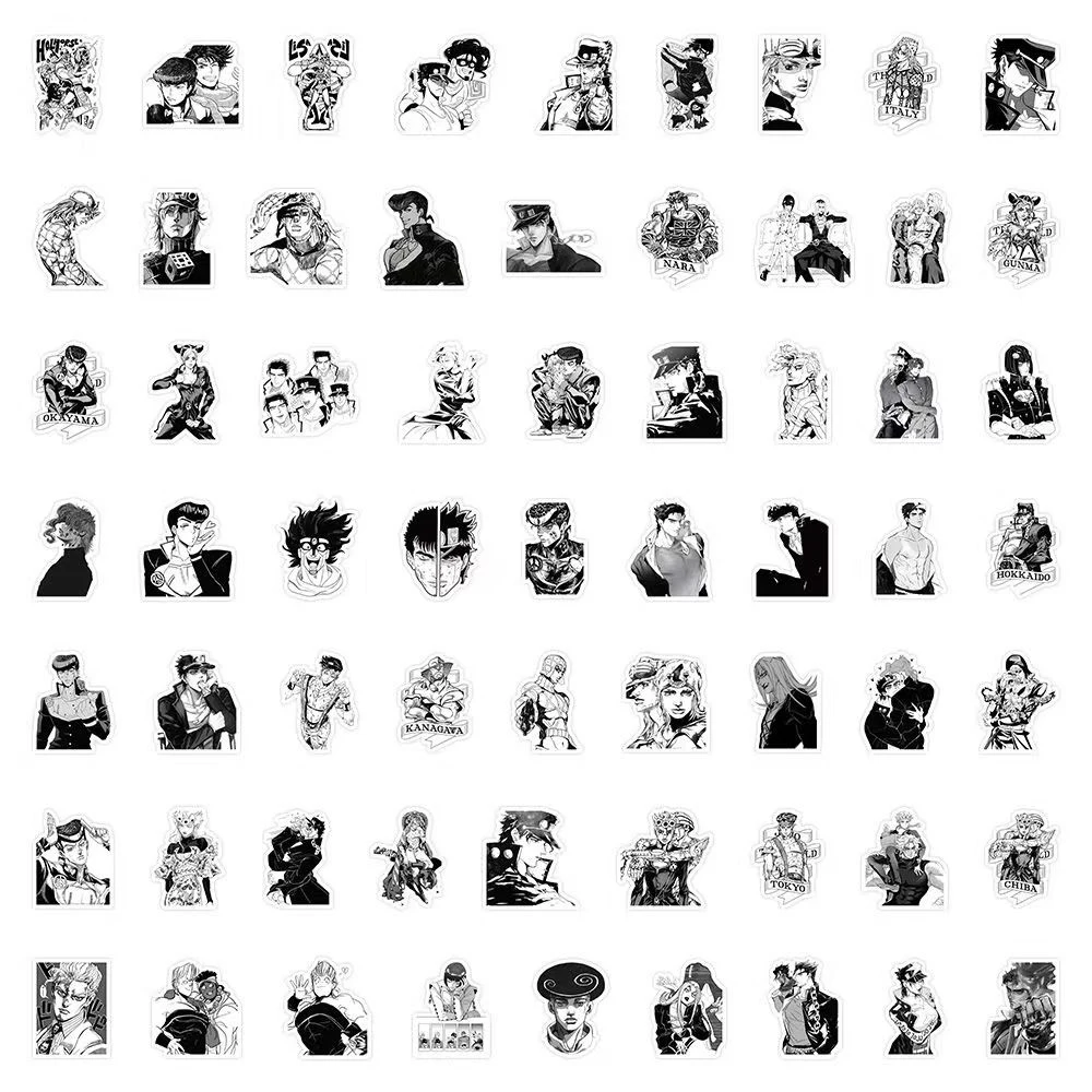 10/30/63Pcs Jojo Bizarre Adventure Kujo Jotaro Stickers Jolyne Cujoh Anime Sticker Skateboard Bike Laptop Black And White Decal