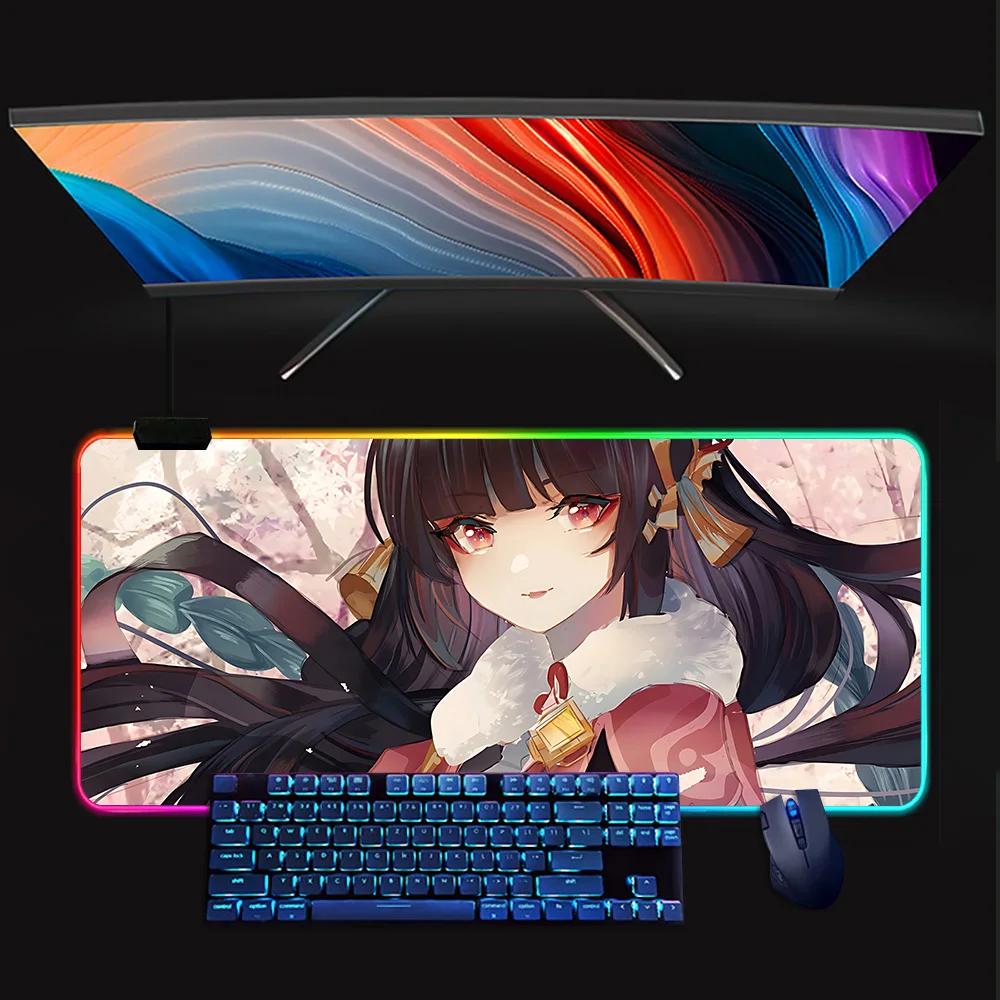 Yun Jin Genshin Impac RGB Pc Gamer Teclado Mouse Pad Mousepad LED Brilhante Mouse Pads Borracha Gaming Computer Mausepad