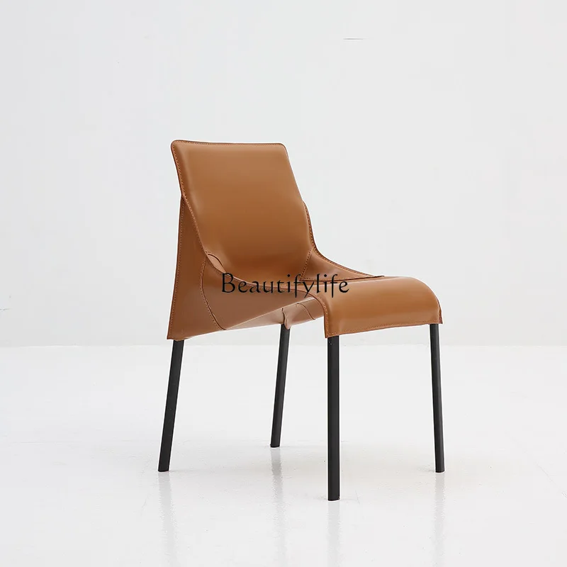 

Home simple restaurant dining chair Italian minimalist hotel club saddle leather chair