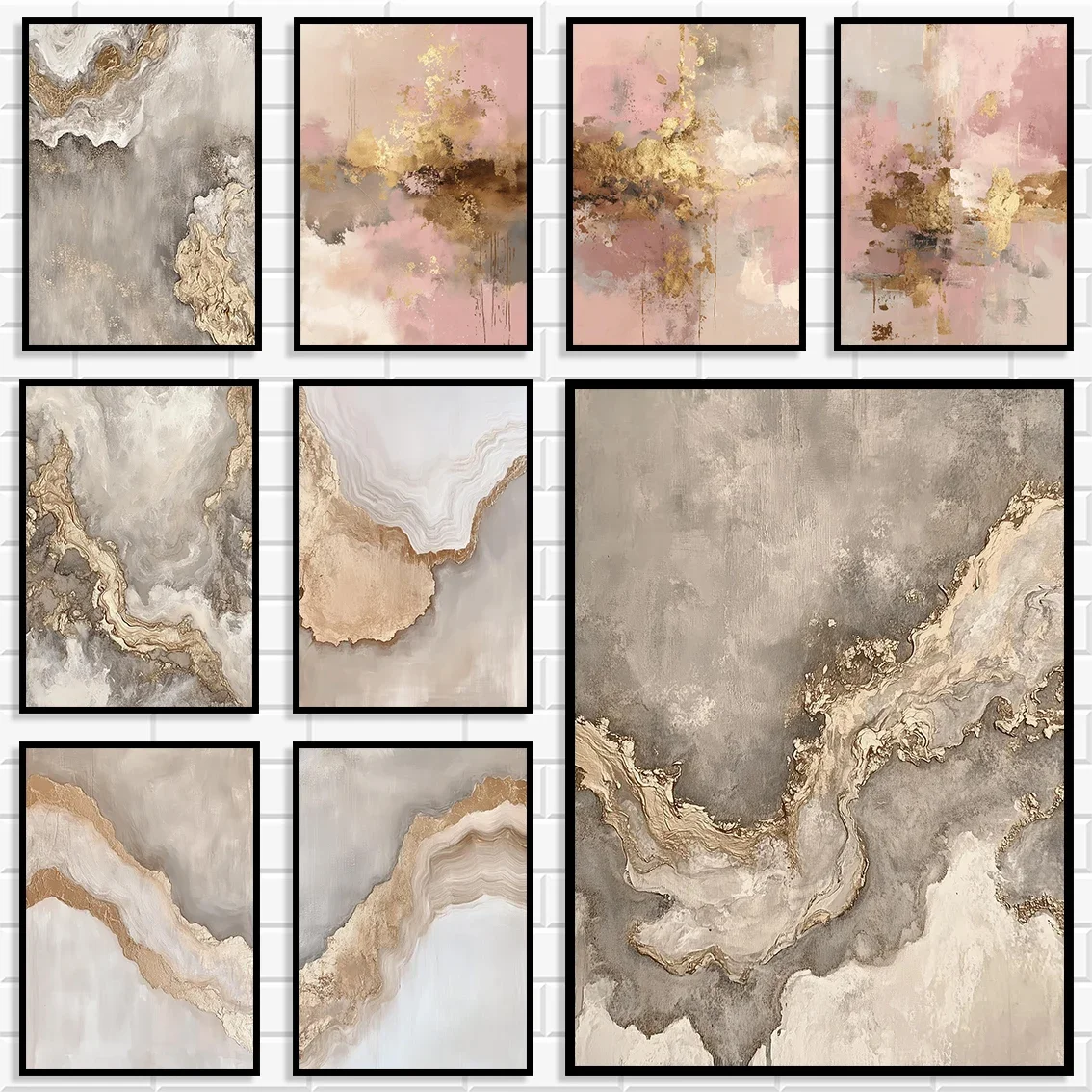 Neutral Gray Pink Gold Abstract Agate Wall Art Canvas Posters Printing Luxury Modern Home Wall Decor for Bedroom Living Room
