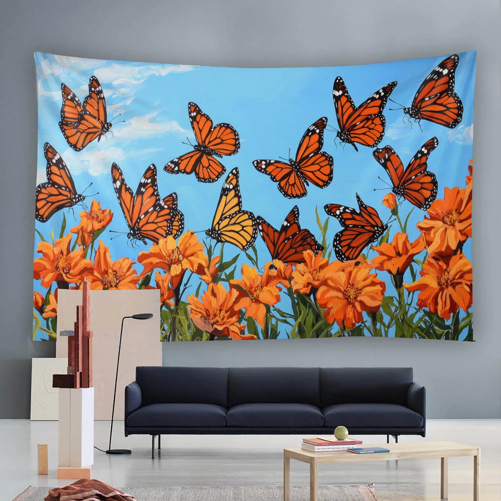 

Butterfly oil painting tapestry in multiple sizes, floral wall hanging, bedroom living room home decoration art background cloth