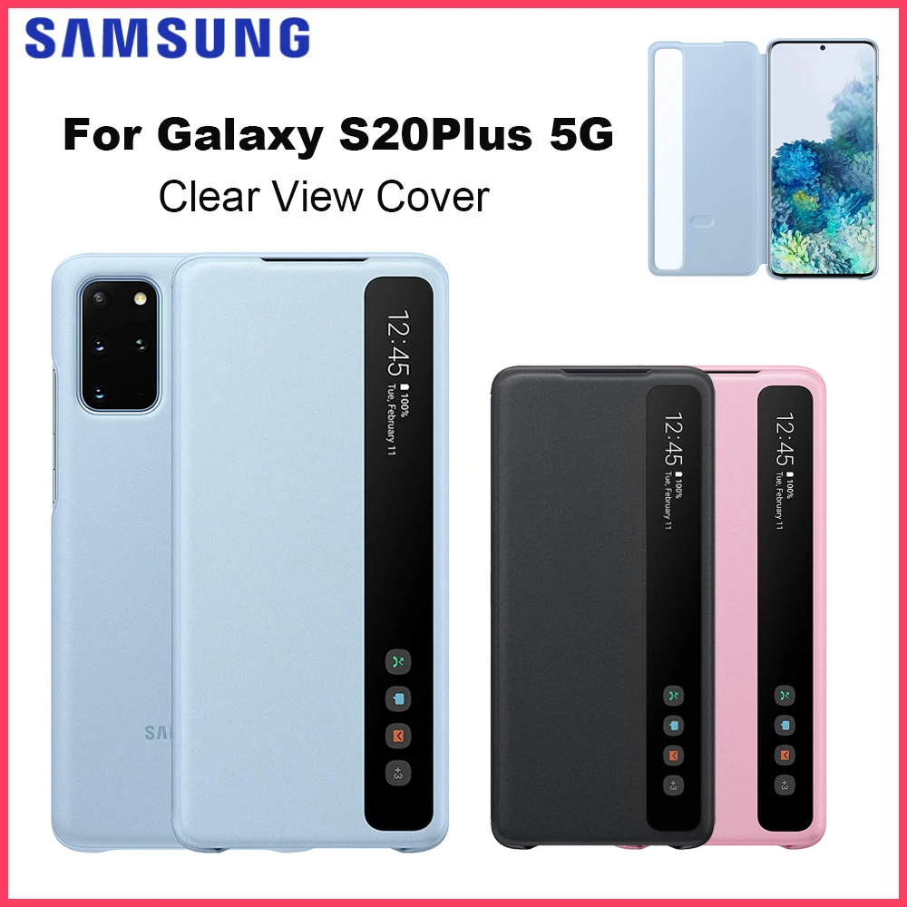 Original para Samsung Galaxy S20 + Clear View Cover para Galaxy S20Plus 5G S-View Flip Case EF-ZG985