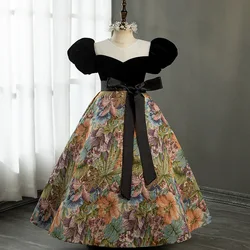 Girls First Communion Prom Dress Children Pageant Ball Gown Teenager Girl Floral Dresses for Kids Piano Performance Vestidos