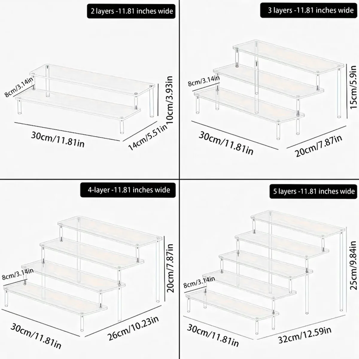 قطعة واحدة، رف عرض شفاف من الأكريليك متعدد الطبقات، رف تخزين مكتبي، مناسب لمستحضرات التجميل والعطور والدمى ورف طلاء الأظافر