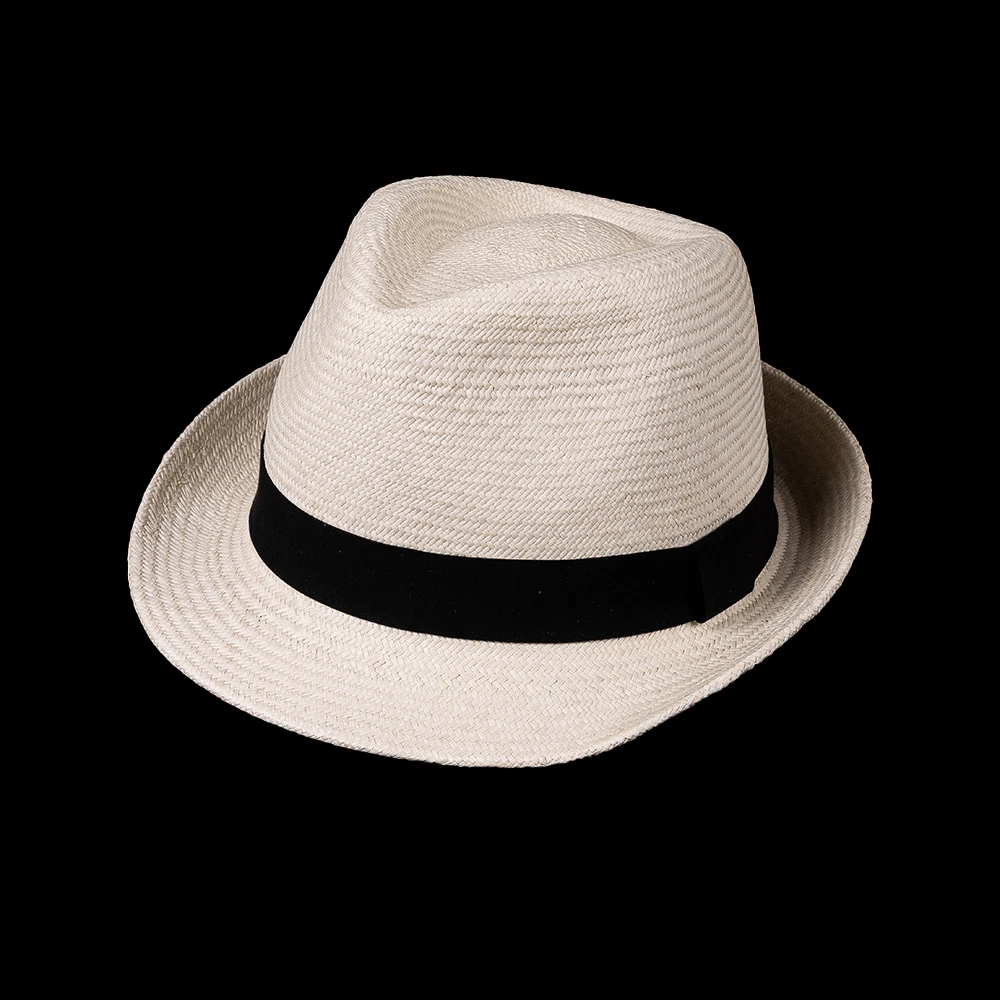 100% Natural Palm Leaf Trilby Hat Unisex Natural Straw Hat Men and Women Short Brim Fedora Hat With Ribbon