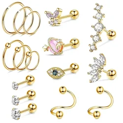 EVISPOL 2-16Pcs 16G Stainless Steel Stud Earring For Women Hypoallergenic Cartilage Tragus Conch Helix Studs Earrings Jewelry