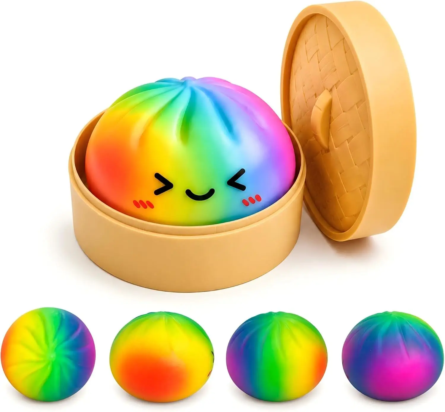 Regenbogen-Dumplings: Lustige, dehnbare Stress-Fidget-Spielzeuge mit Dampfgarer-Motiv – sensorische Geschenke für den Schreibtisch