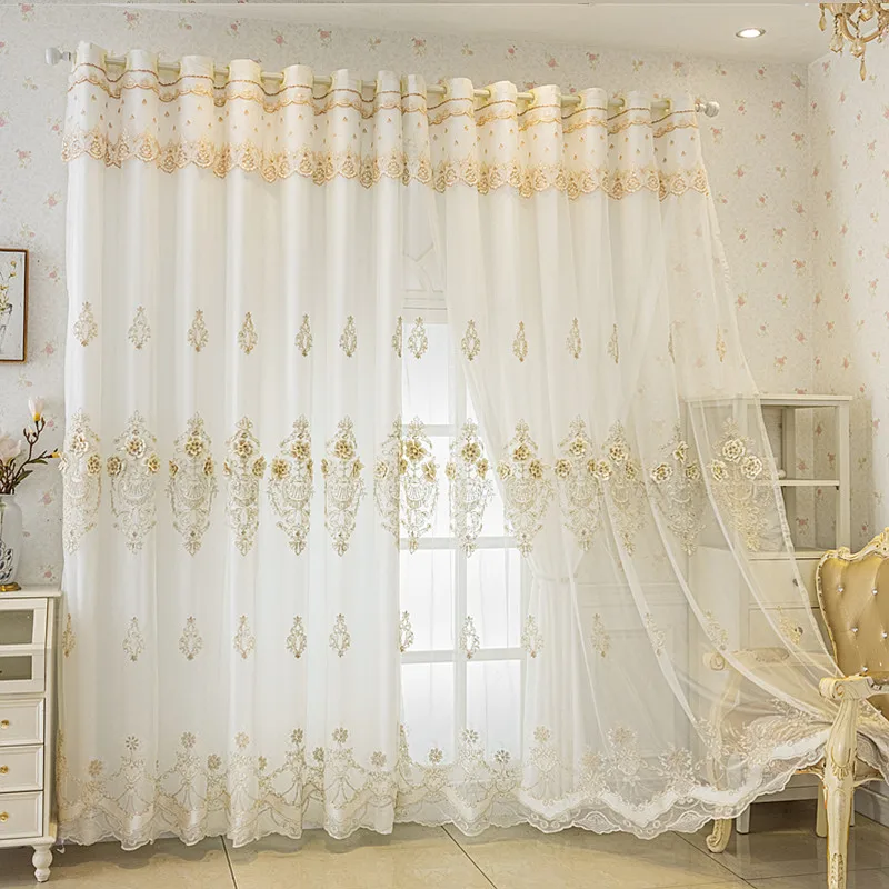 High-end European-style Luxury Embroidered Window Screens for Bedroom and Living Room Finished Gauze Curtains To Block Light