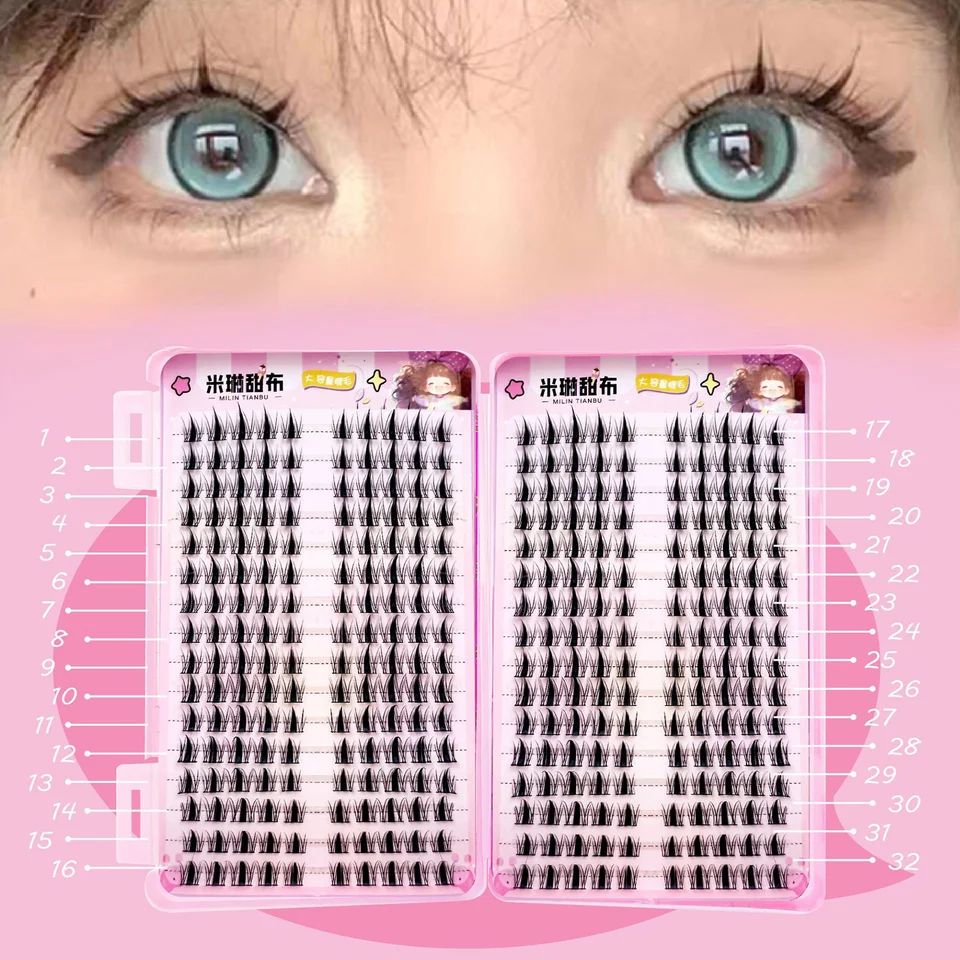 Set de 32 Hileras de Pestañas Postizas Coreanas Anime Cosplay, Volumen Negro, Ojo de Zorro, Rizadas, Estilo Grupal para Chicas, Gran Capacidad 6