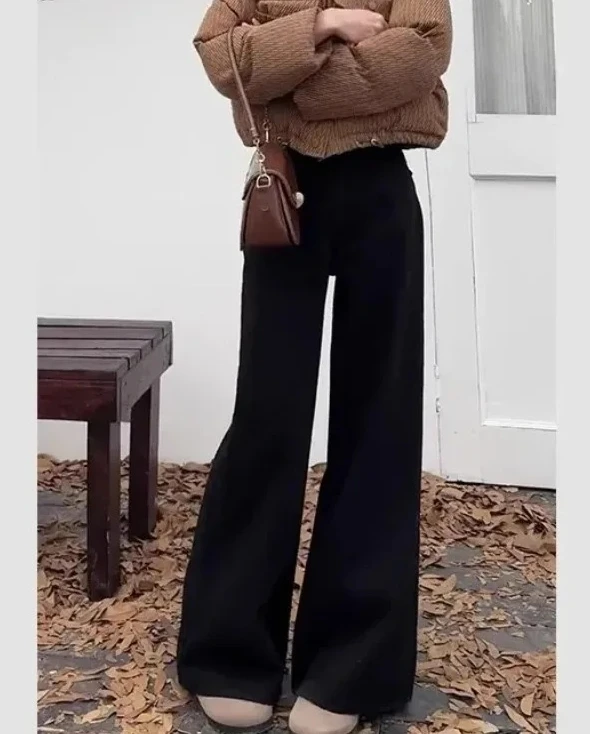 

Осень-зима, новые женские джинсы с высокой талией, расклешенные брюки, свободные прямые широкие брюки