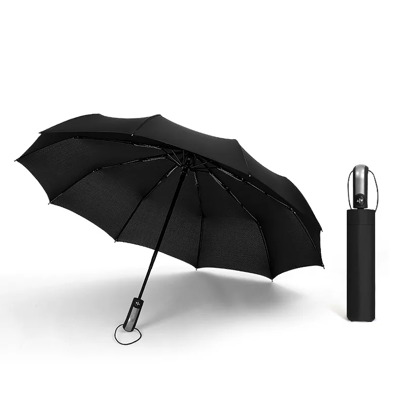 Automatic Umbrella Easy Carry for Men and Women, Windproof Anti-UV 10Ribs, 3 Folding, Wind Resistant, Auto, Luxury, Big