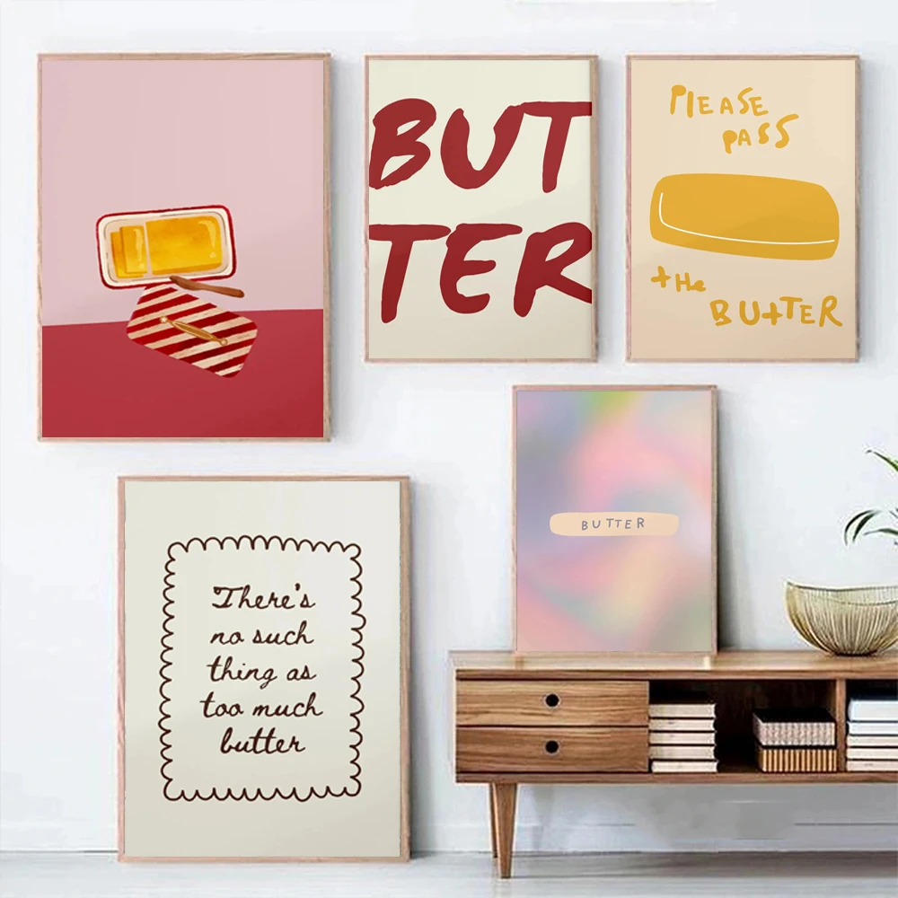 1pc Butter Poster Minimalist Kitchen Decor Funky Fun Food Baking Wall Art Perfect Gift for Butter Lovers Home Living Room Dec
