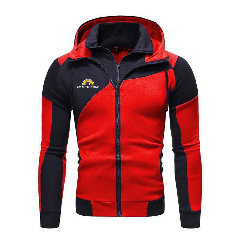 2024 Spring Autumn Men\'s La Sportiva Logo Print Solid Color Splicing Hooded Sweatshirt Popular Zipper Hoodies Comfortable Jacket