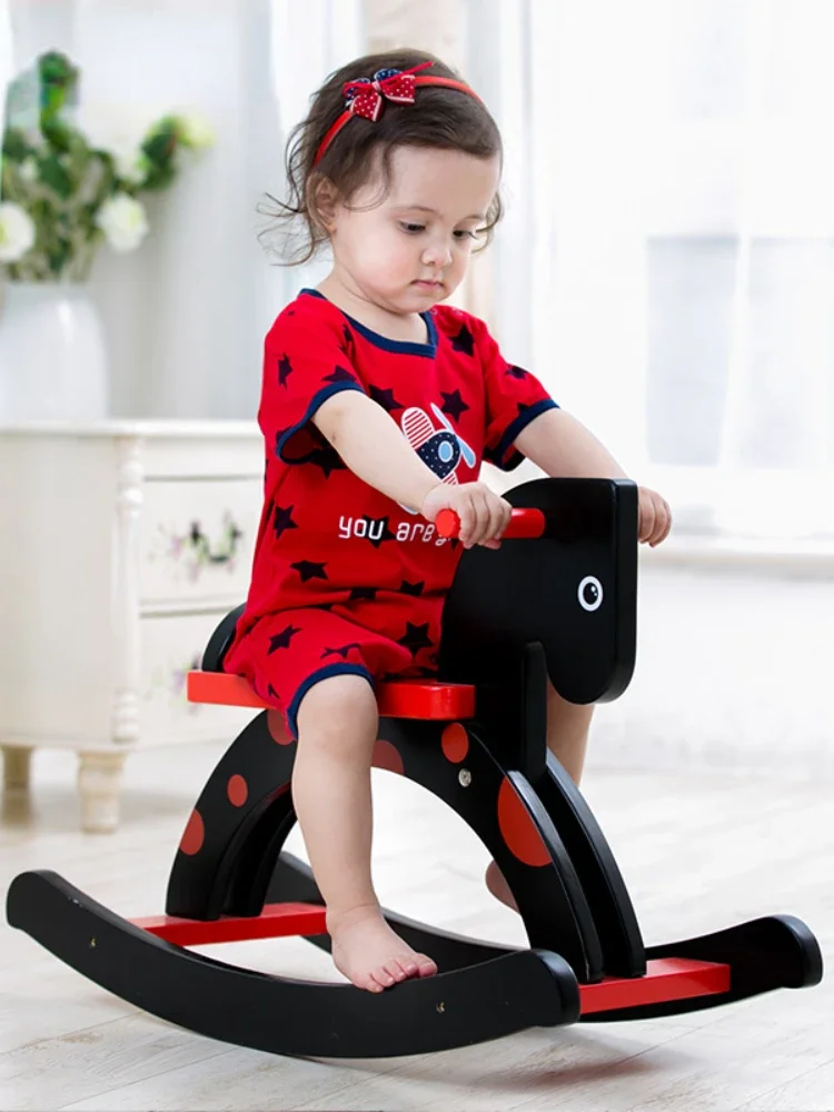 Children's Simple Rocking Horse Rocking Horse Classic Red and Black Gemini Trojan Toy