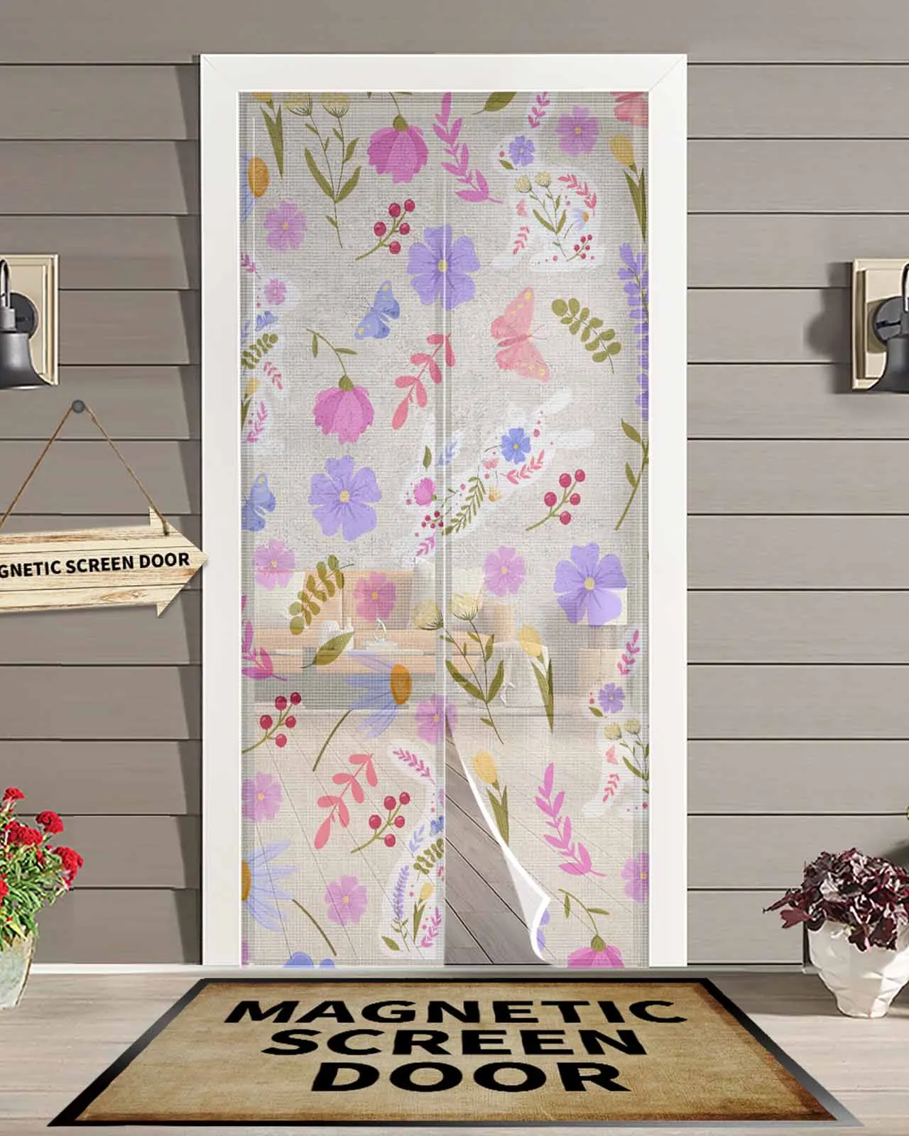 Easter Bunny Flower Abstract Summer Magnetic Door Curtain Living Room Bedroom Home Anti-mosquito Screen Door Curtain