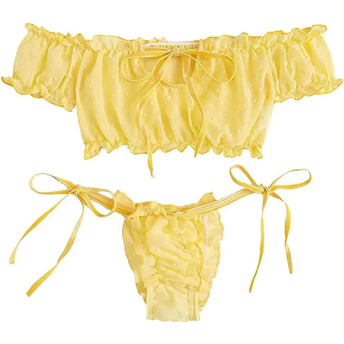 Pure Color Lace-Up One-oulder Bikini Swimwear ter Ne Seven-Sve  Collar Tee-Piece Set for Women 8-25 Years Old view 2