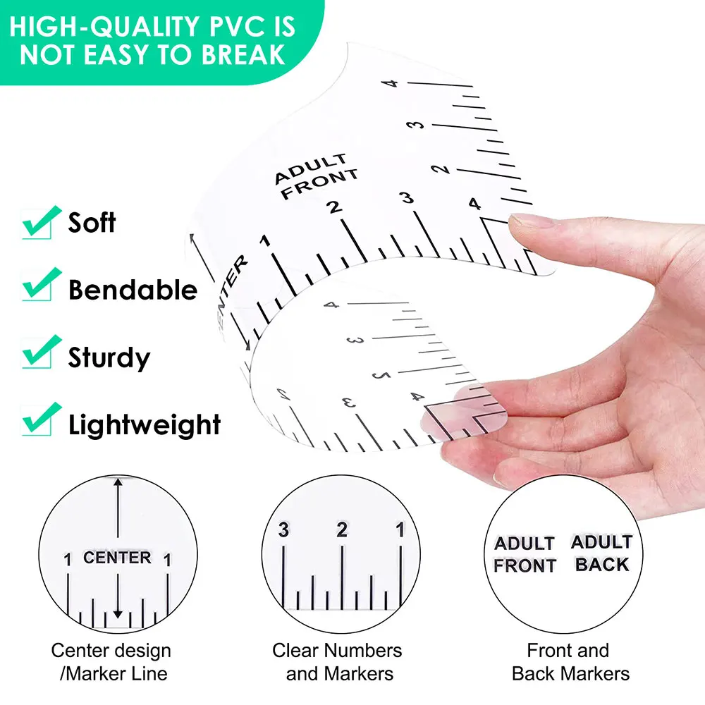 Silicone World 14/8 PCS T-Shirt Ruler Guide PVC Shirt Alignment Tools Ruler for Adult Youth Infant Toddler Sewing Accessories