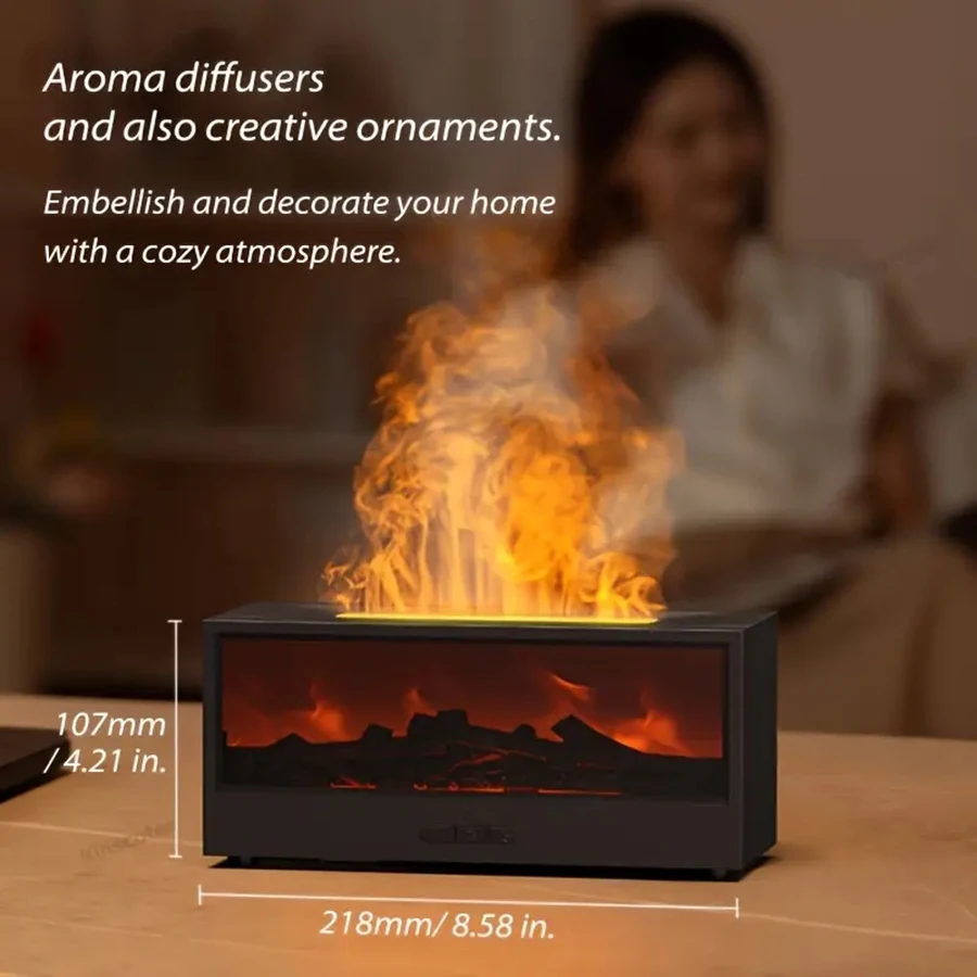 Simulate 3D flame aroma diffuser and humidifier with colorful ambient lighting and remote control