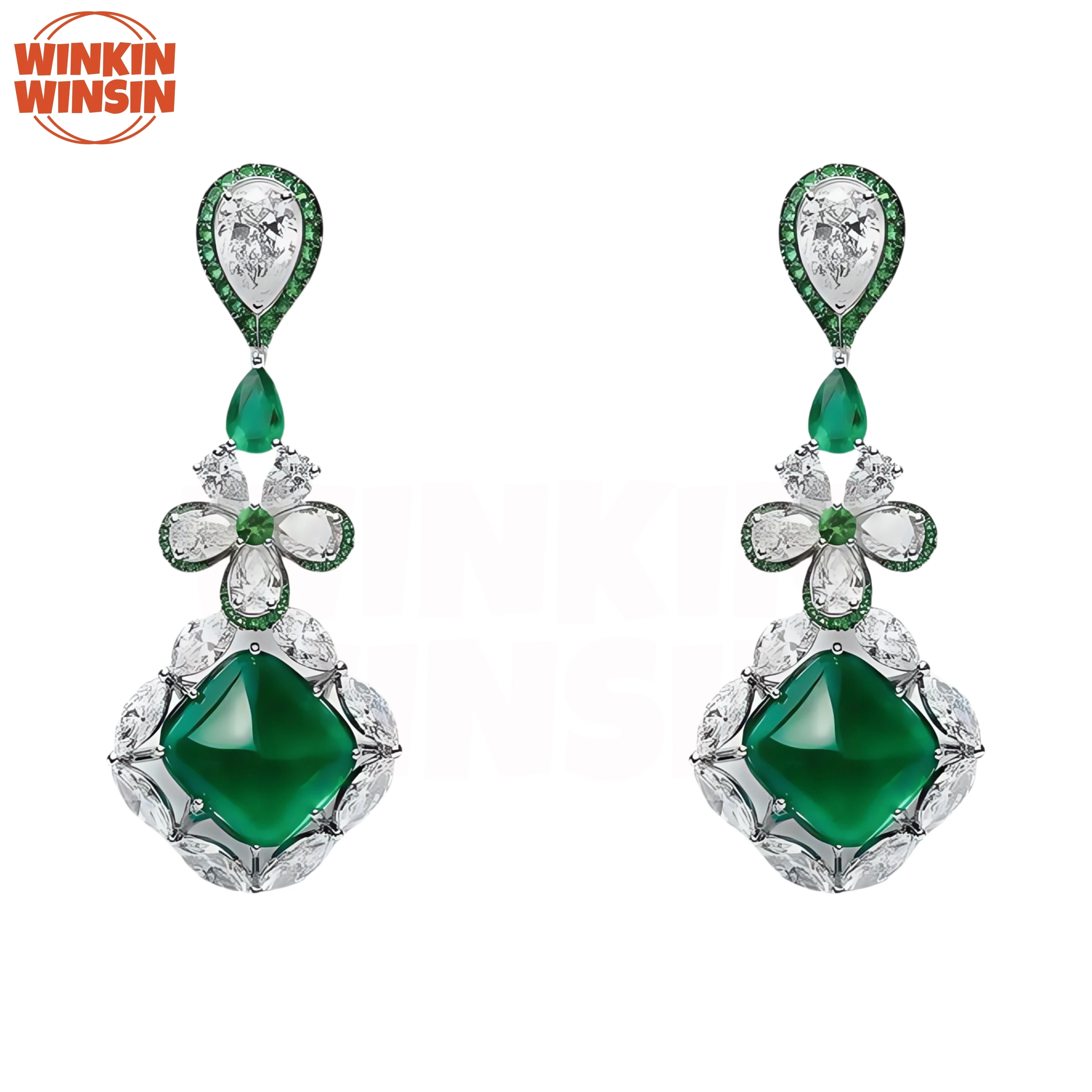 

Winkin Winsin Brand Luxury Designer Real 925 Sterling Silver Drop Earrings Green Gemstones Jewelry Girls Woman Stud Earrings