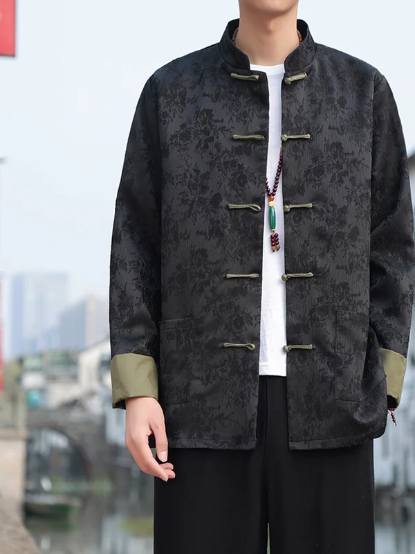 

New National Trend Loose Print Retro Tang Costume Jaet Men's Autumn Large Size Versatile Hanfu Jaet Faionable Casual Wear