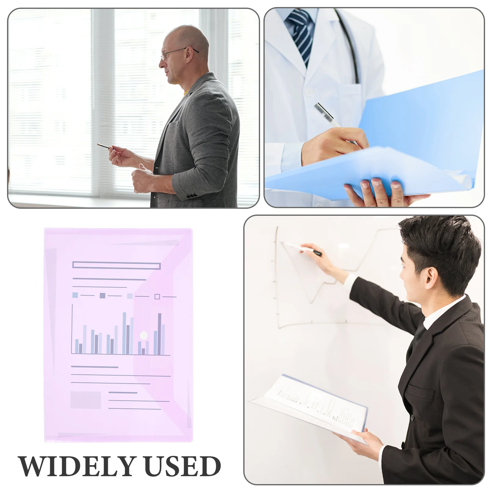 

6pcs A4 File Folder PP Material Snap Button Closure Transparent Document Envelope with Card Slot Assorted Colors for Papers