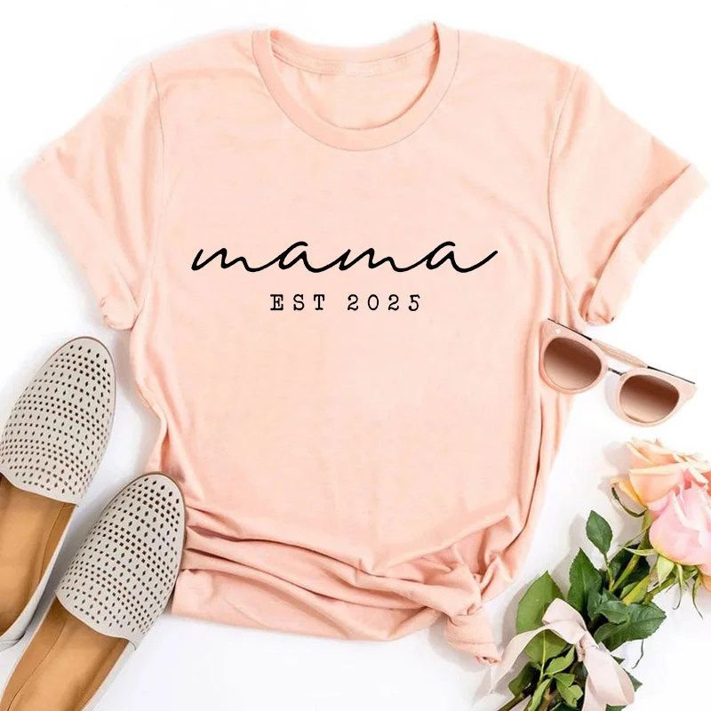 

Mama Est 2025 Tshirt Mama Est 2025 Custom Mama Tshirt Gifts for New Mom Goth Women Clothing Graphic Tee