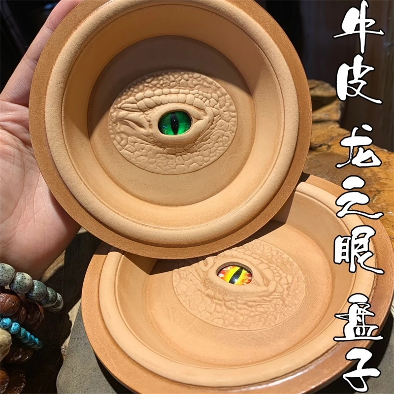 

Поднос-органайзер для украшений из кожи растительного дубления с резным драконьим глазом, в деревенском стиле, для мужчин и женщин, подарок на день рождения