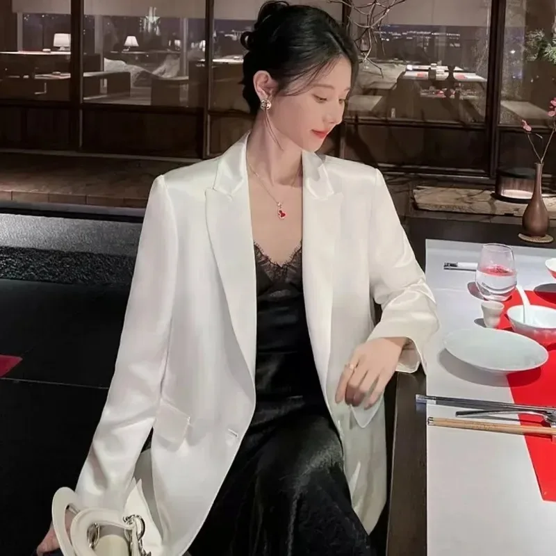 

Роскошный дизайн, женская одежда, весенне-осенняя куртка, блейзер, глянцевые офисные женские костюмы, белый, черный пиджак, пальто, модные топы высокого класса