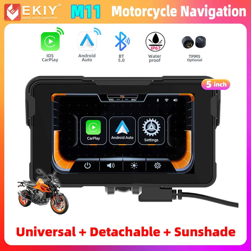 EKIY 5 inch Removeable Navigation Motorcycle IP67 Carplay Display