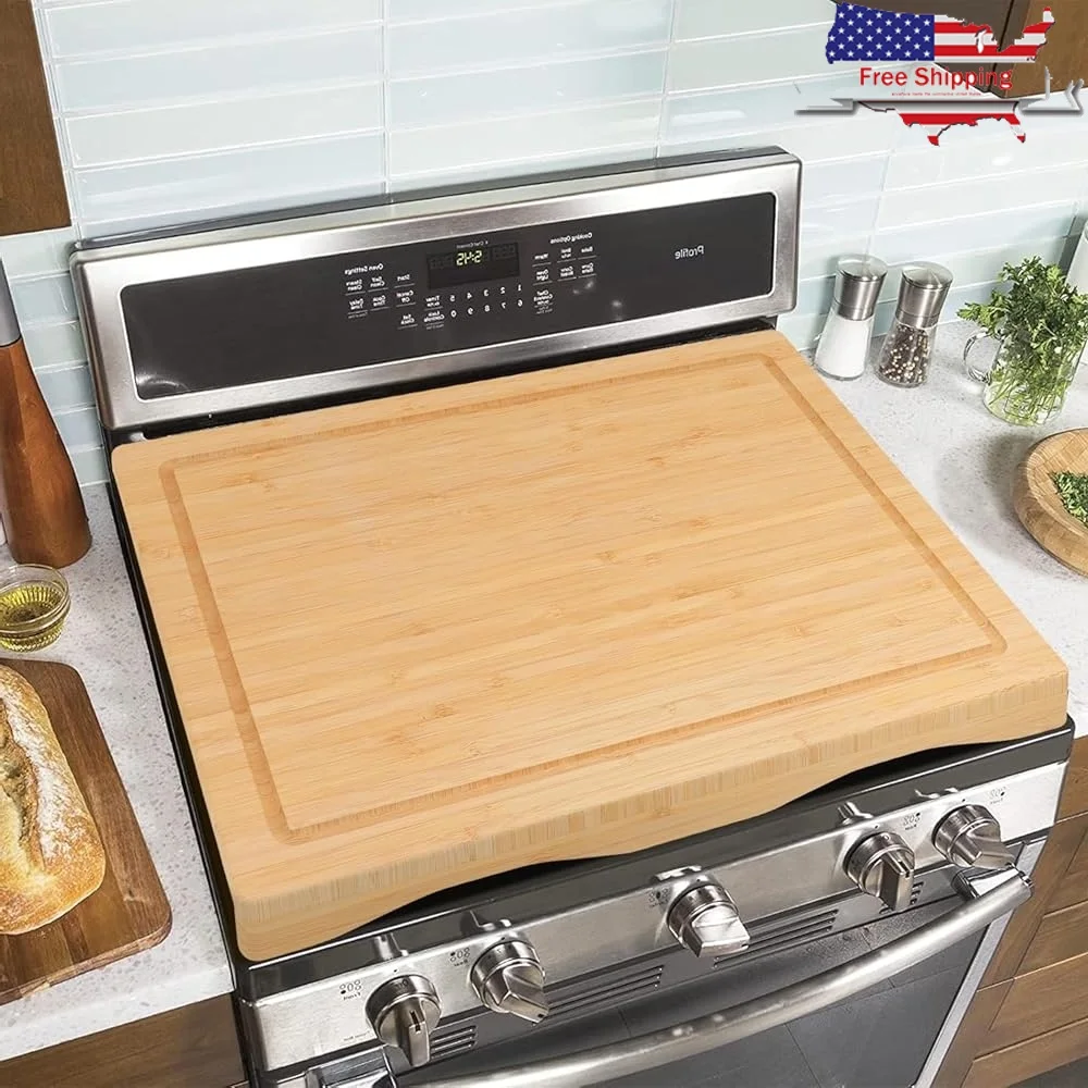 

Bamboo Stove Cover Raised Cutting Board Adjustable Kitchen Noodle Board Multi-Use Serving Tray Charcuterie Board RV Stovetop