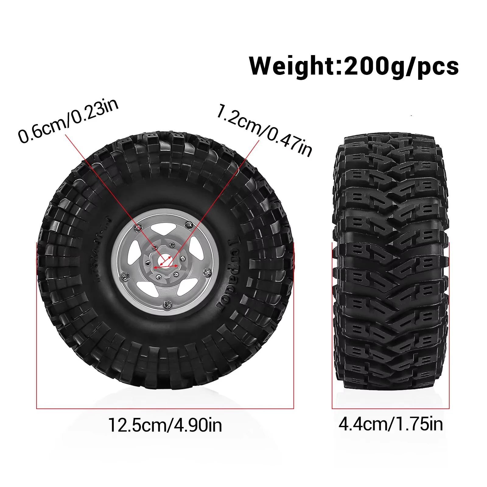 4pcs 1.9 inch Crawler Tyre & Beadlock Wheel Rim Set for 1/10 Axial SCX10 Redcat GEN7/8 Wraith TRX4 RC4WD D90 HPI RC Crawler Car