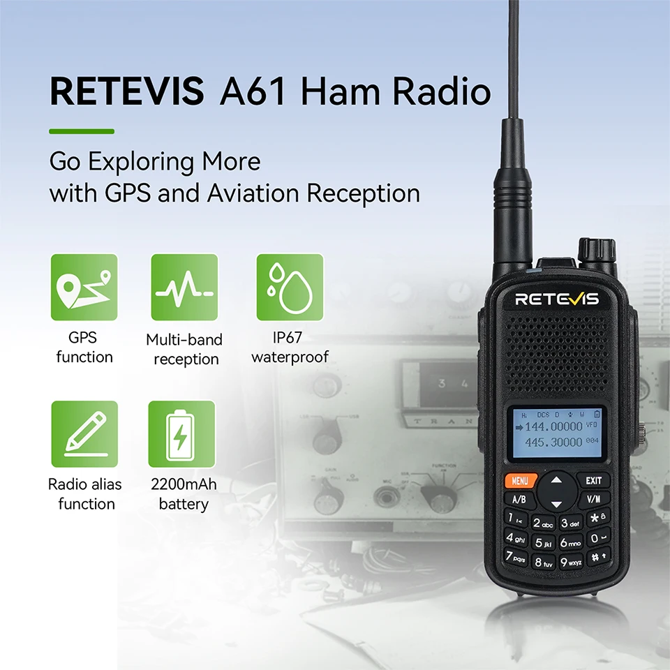 Retevis A61 Walkie Talkie GPS AM FM Long Range Kommunikation Amateurfunk IP67 Wasserdichtes Zwei-Wege-Radio Amateur Transceiver Camping – Detail 1