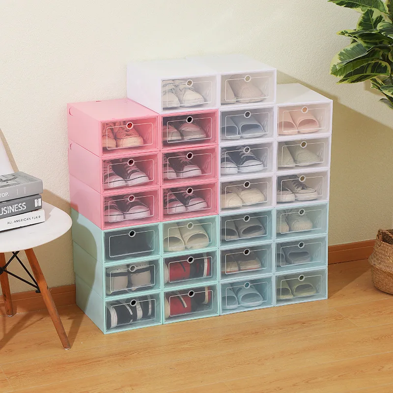 

Transparent Plastic Shoe Storage Box | Flip-Top Dustproof Shoe Organizer | Dormitory & Household Use | Stackable Combination Sho