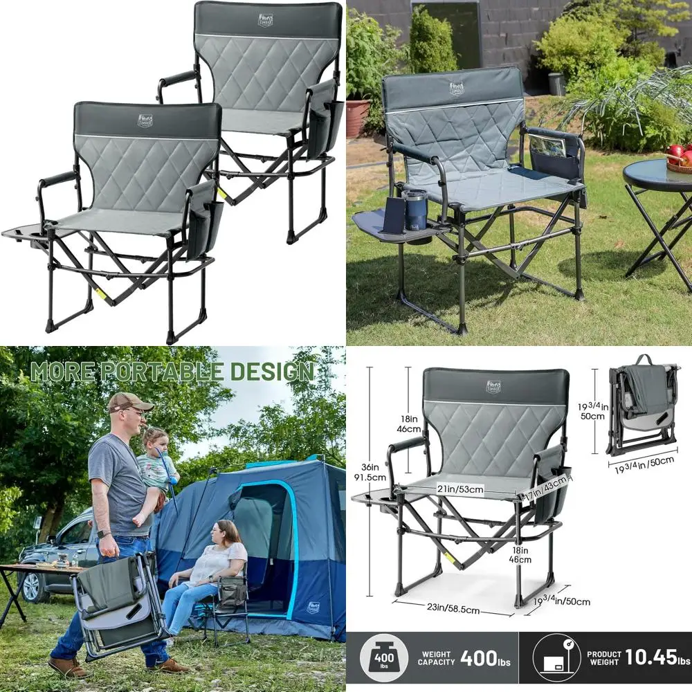 

Портативное складное кресло с приставным столиком, прочное уличное кресло для пикников, концертов, рыбалки - выдерживает до 180 кг, серое, 2 шт.