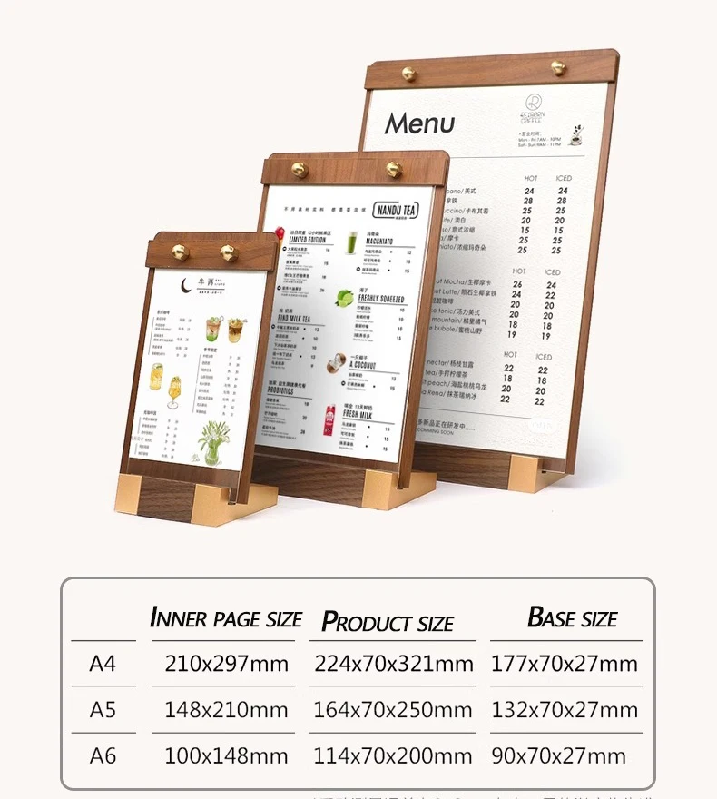 A4/a5 Zwischen ablage Massiv walnussholz Menü tafel Massivholz Anzeigetafel Hochwertige Kaffee Preisliste menu table Top-Display – Detail 6