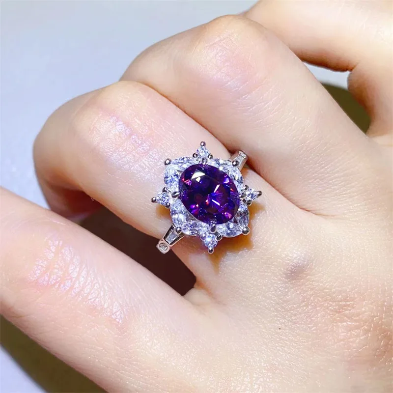 Luxury Platinum Solid Platinum PT950 Women's Ring Diamond D Oval Banquet