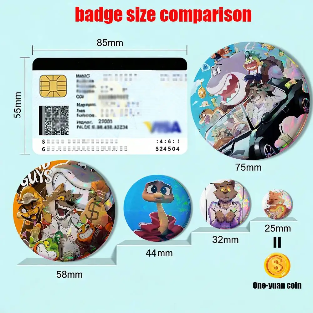 CP Snake Bad Guys Wolf HD Print 58mm 44mm Round Lapel Pins Pretty Derby Round Display Brooches Brooch Badges