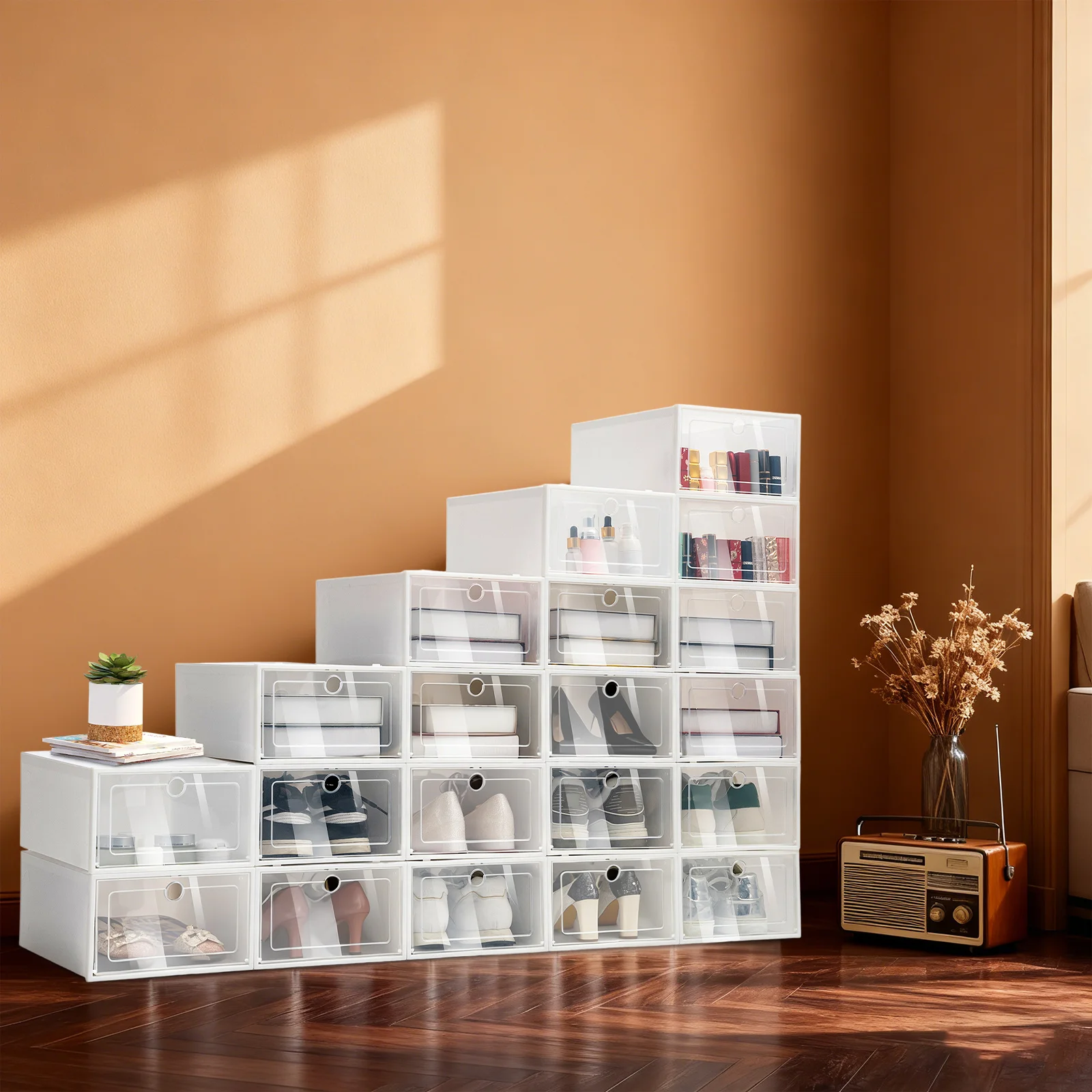 

Прозрачные и белые коробки для обуви из полипропилена и АБС-пластика, 20 шт., водонепроницаемый материал, складная конструкция, экономия места для обуви и мелких предметов