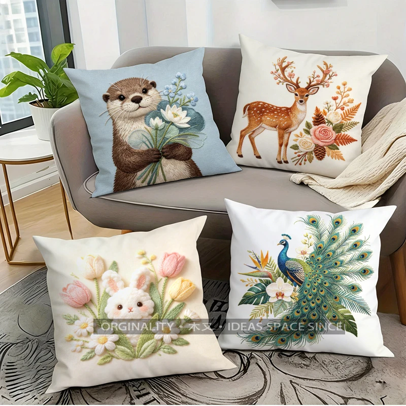 2D Cute Animal Floral Pillow Covers Pattern Cushion Cover Suitable for Sofa Bedroom Car Pillow Cover