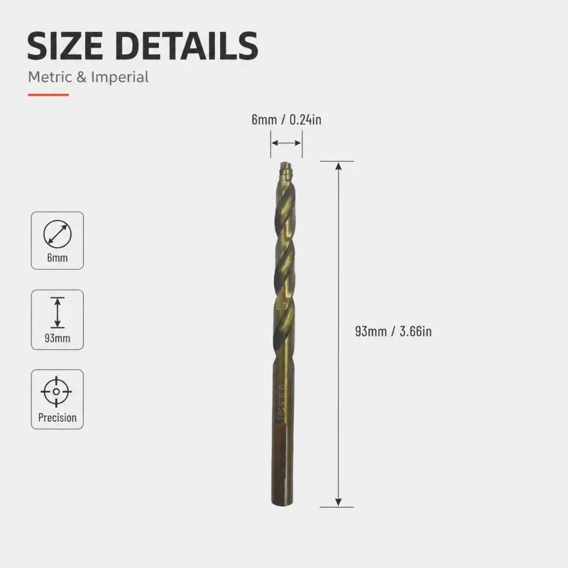 6mm Titanium HSS‑Co Twist Drill Bit, Durable Precision Cutting Drill Bit for DIY Home & Industrial Drilling Projects